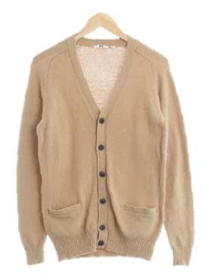 유니클로 베이지 울 브이넥니트가디건