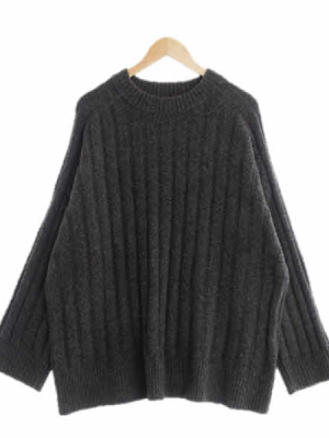 h&m 다크그레이 울혼방 오버핏라운드긴팔니트
