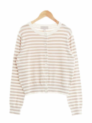 h&m 아이보리 스트라이프 비스코스혼방 라운드긴팔가디건