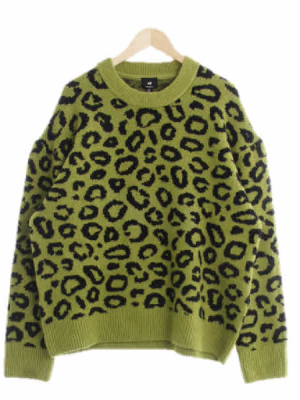 h&m 그린 레오파드 울혼방 오버핏라운드니트