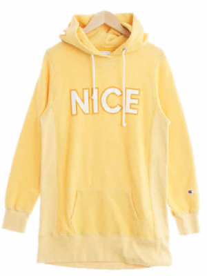 챔피언 옐로우 면 NICE롱후드티