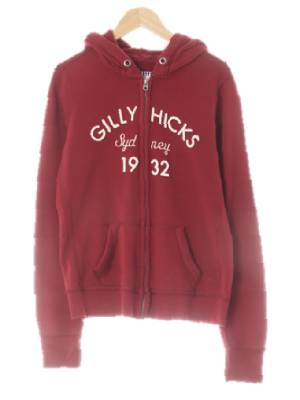 gillyhicks 와인레드 면혼방 1932로고패치후드집업