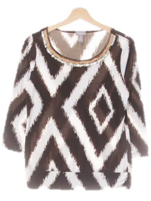 travelers 화이트브라우니브라운 다이아몬드패턴 보트넥자개비즈7부티