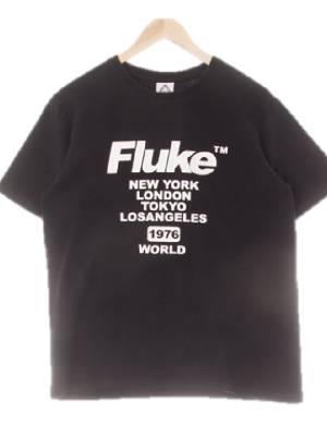 fluke 블랙 프린팅 면 볼드텍스트크루넥반팔티