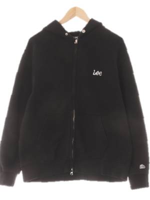 Lee 블랙 면혼방 스냅넥버튼후드집업