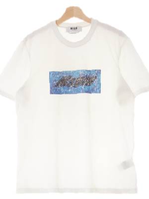 msgm 화이트 면 크랙로고루즈핏반팔티