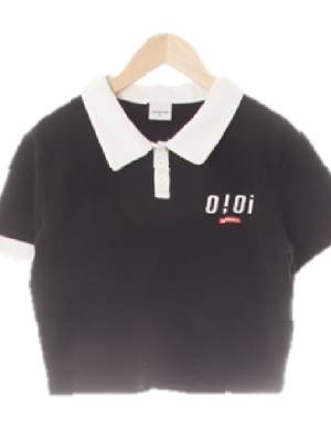 oioi 블랙 면혼방 카라배색크롭폴로반팔티