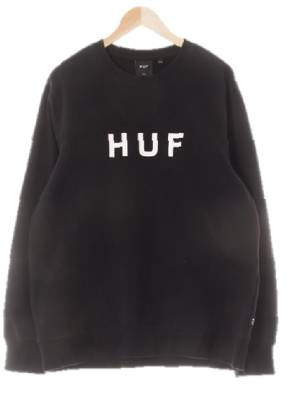 huf 블랙 면혼방 심플중앙로고웜맨투맨