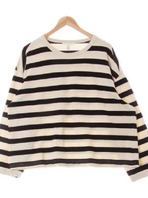 h&m 아이보리블랙 스트라이프 면 루즈라운드넥티셔츠