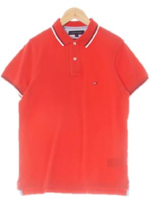 타미힐피거 레드 면 배색카라라인반팔폴로티