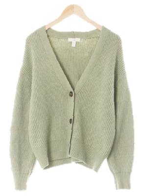h&m 씨스프레이그린 울혼방 쓰리버튼브이넥가디건