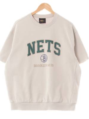 NBA 라이트그레이 면혼방 nets반팔맨투맨