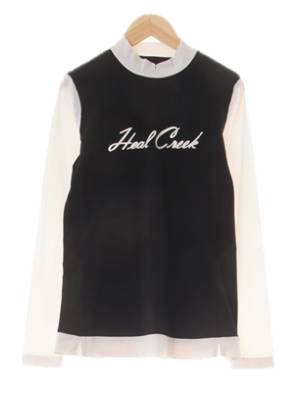HealCreek 블랙화이트 중앙로고펀칭소매긴팔티