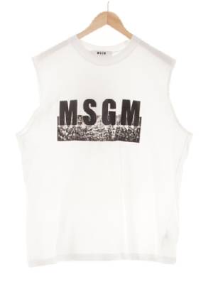 msgm 화이트 프린팅 면 중앙로고라운드민소매티