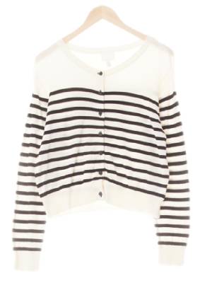 h&m 아이보리블랙 스트라이프 비스코스혼방 심플라운드가디건