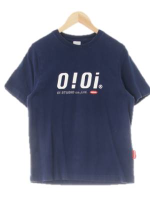 oioi 네이비 프린팅 면 볼드레터링로고라운드반팔티