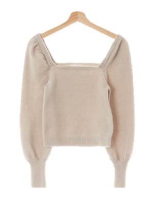h&m 라이트베이지 울혼방 퍼프오프숄더스웨터