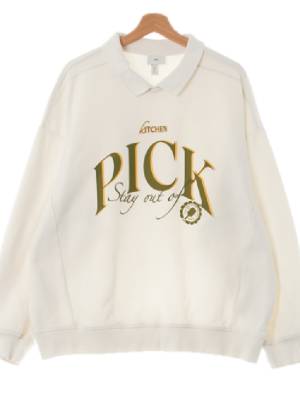 h&m 화이트 면혼방 카라PICK맨투맨