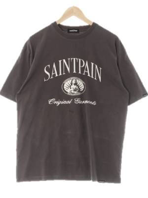 Saintpain 다크차콜 프린팅 면 라운드반팔티