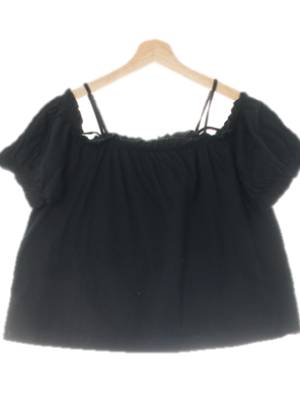 h&m 블랙 면 스트링스퀘어오프숄더반팔티