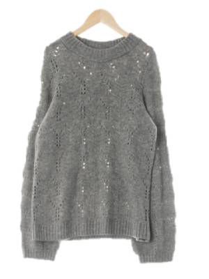 gap 다크그레이 펀칭패턴 울혼방 소매세미벌룬롱스웨터