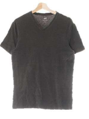 h&m 다크그레이 면혼방 브이넥반팔티셔츠