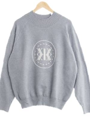 xix 헤더블루 하이넥리브스웨터