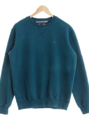 타미힐피거 청록색 면 자수로고라운드맨투맨