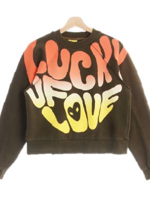 luckychouette 카키브라운 그래픽프린팅 면 라운드맨투맨