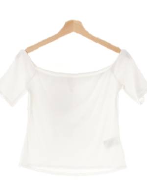 h&m 화이트 비스코스혼방 오프숄더골지크롭반팔티