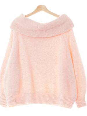h&m 넥타핑크 울혼방 오프숄더레글런절개스웨터
