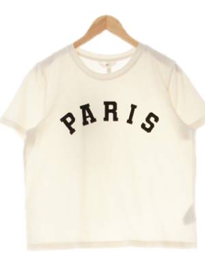 h&m 아이보리 프린팅 면 아치레터링루즈반팔티