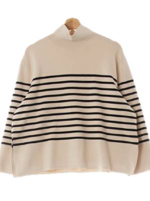 h&m 아이보리블랙 스트라이프 골지하이넥루즈니트
