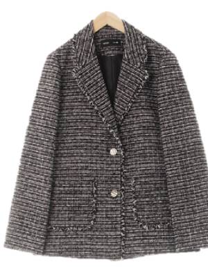 mixxo 블랙 체크 울혼방 프린지트위드블레이저 