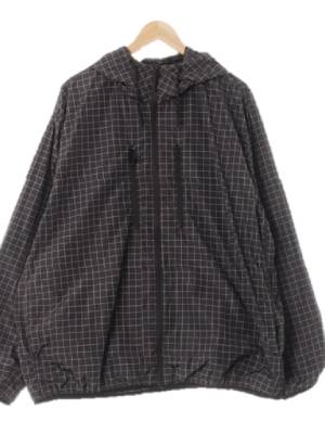 h&m 다크차콜 체크 하이넥방풍후드자켓