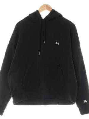 Lee 블랙 면 드롭숄더자수로고후드티 