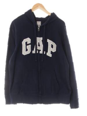 gap 네이비 면 배색빅로고패치후드집업