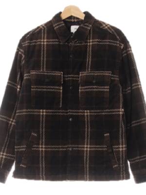 h&m 딥커피브라운블랙 체크 골덴 라이트셔츠형패딩자켓