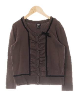h&m 다크브라운 면혼방 벨로아리본셔링가디건 