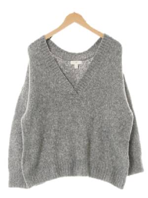 h&m 그레이 울혼방 브이넥오버핏보카시스웨터 
