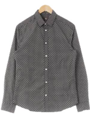 h&m 다크네이비 라인사선체크 면혼방 슬림라인긴소매셔츠 