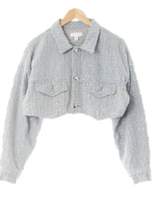 h&m 라이트데님블루 데미지스트라이프 면 비즈크롭숏자켓