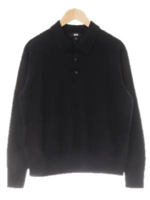 유니클로 블랙 울 버튼카라니트