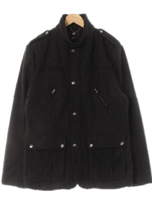 h&m 다크차콜 체크 울혼방 모크넥견장하프코트