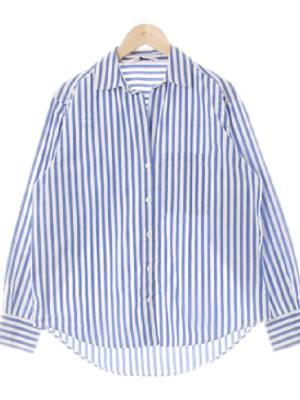 자라 라이트블루 스트라이프 면 백대비포켓스키퍼셔츠