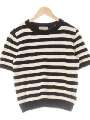 h&m 블랙아이보리 스트라이프 라운드넥도톰반팔니트