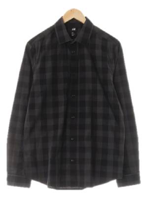 h&m 다크멜란지그레이젯블랙 체크 면 긴팔셔츠
