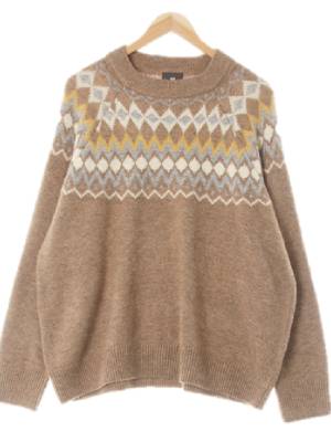 h&m 웜토프브라운 다이아지그재그패턴 울혼방 나그랑절개자카드스웨터