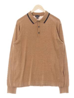 h&m 브라운네이비 실크혼방 배색카라버튼라이트니트