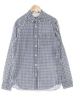 h&m 다크블루 체크 면 스티치오각포켓셔츠